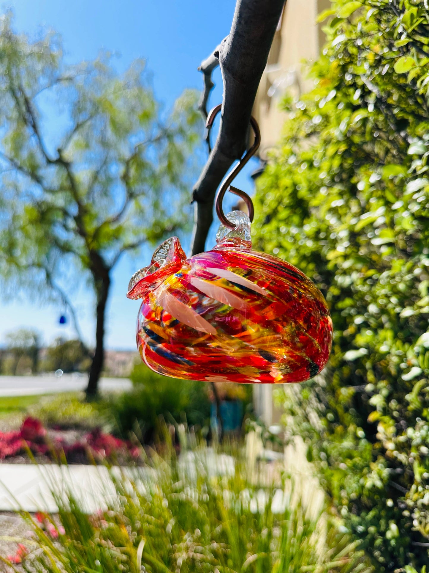 Handblown Art Glass Humming Bird Feeder Small