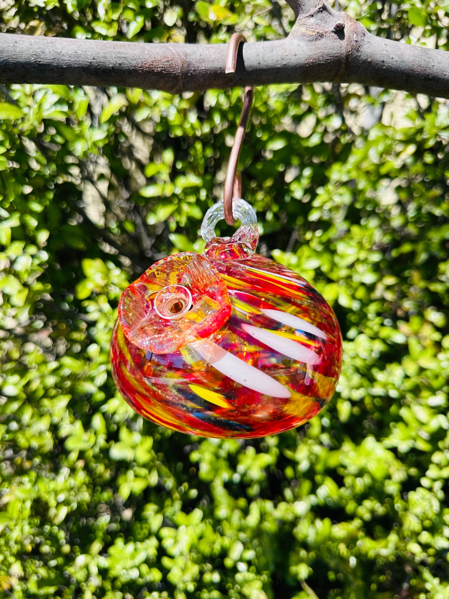Handblown Art Glass Humming Bird Feeder Small