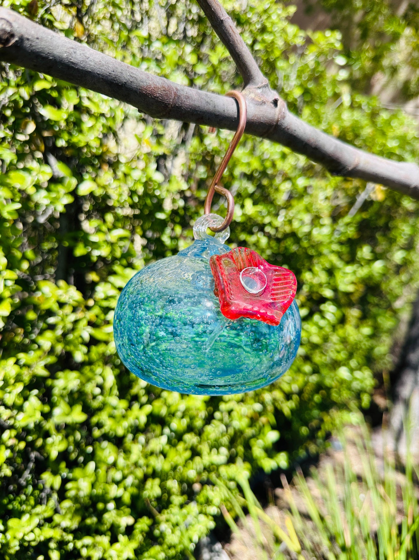 Handblown Art Glass Humming Bird Feeder Small