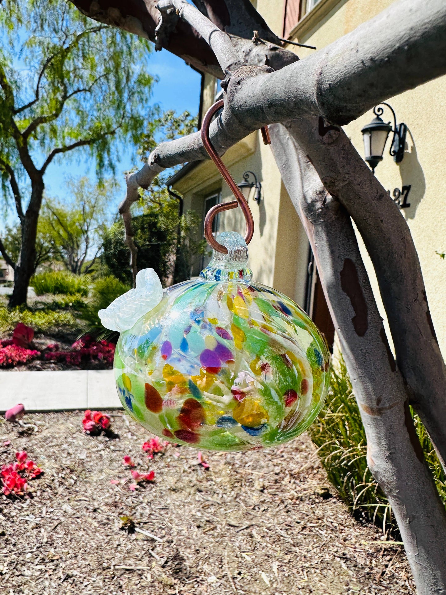 Handblown Art Glass Humming Bird Feeder Small