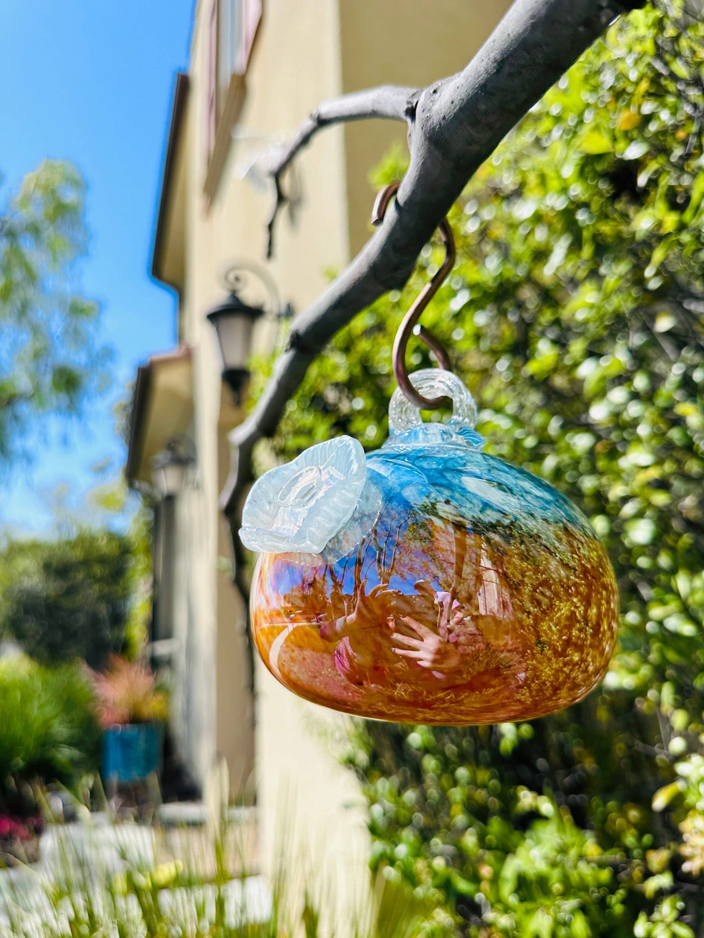 Handblown Art Glass Humming Bird Feeder Small