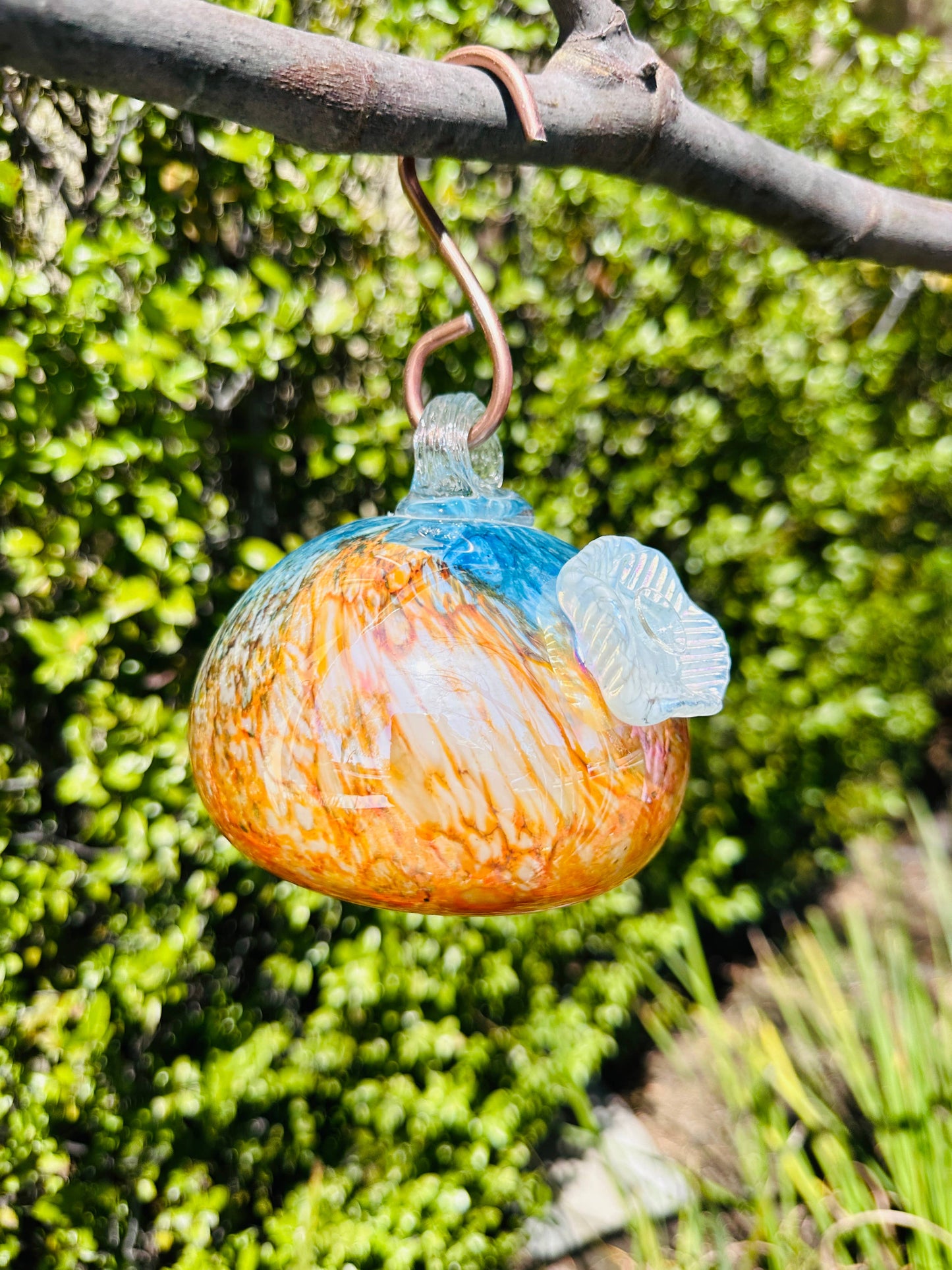 Handblown Art Glass Humming Bird Feeder Small