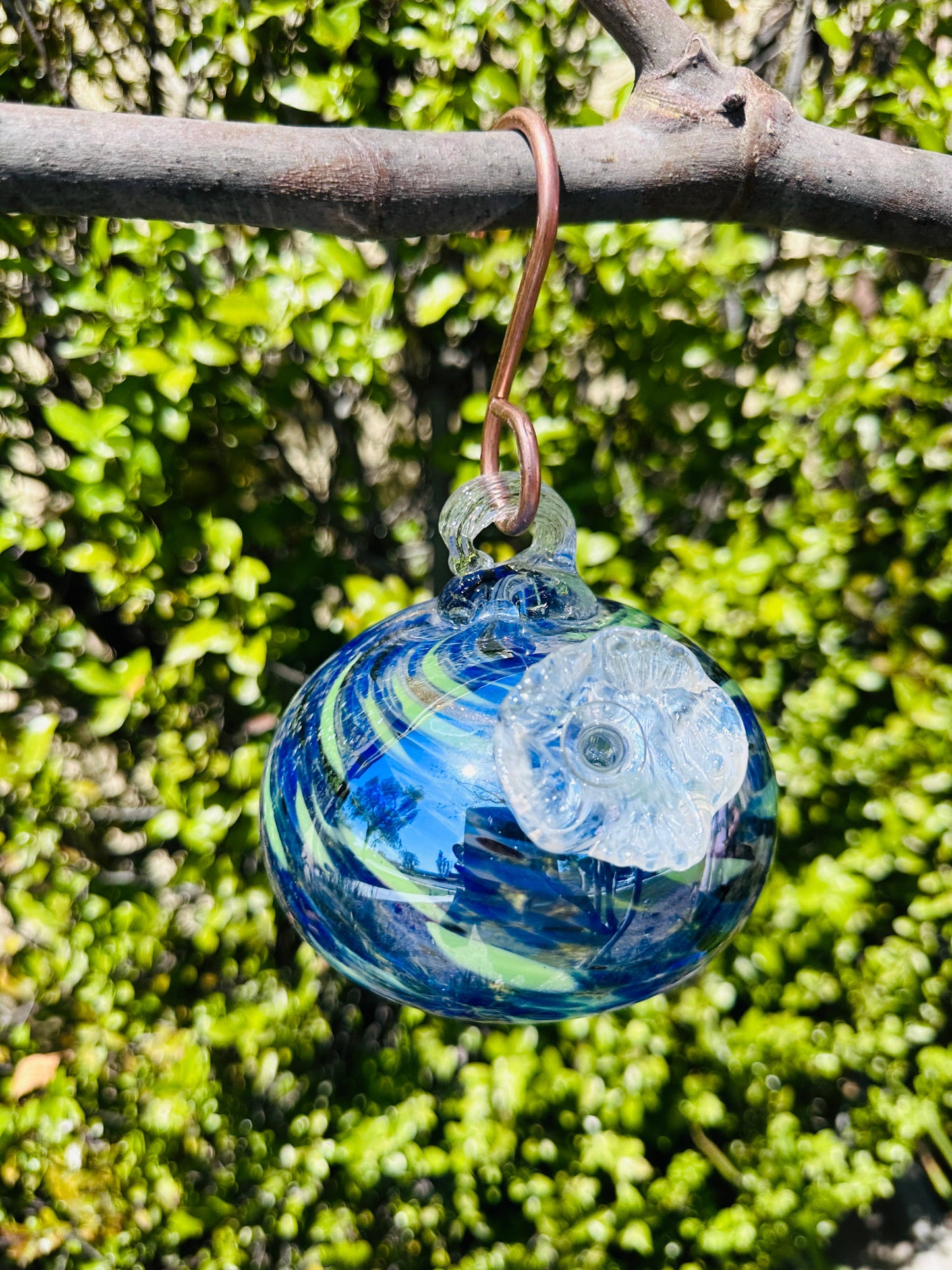 Handblown Art Glass Humming Bird Feeder Small