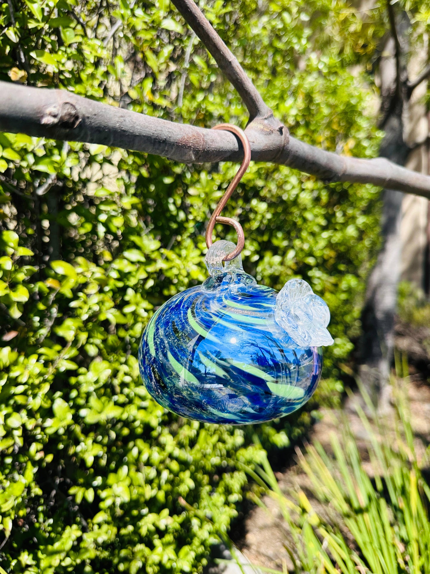 Handblown Art Glass Humming Bird Feeder Small