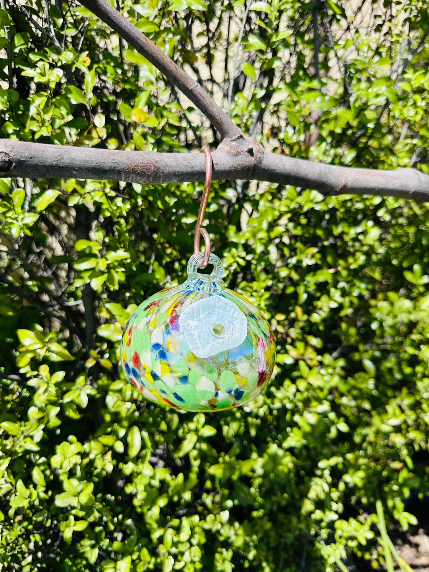 Handblown Art Glass Humming Bird Feeder Small