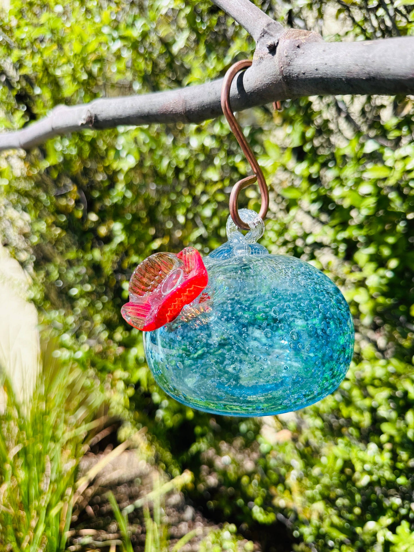 Handblown Art Glass Humming Bird Feeder Small