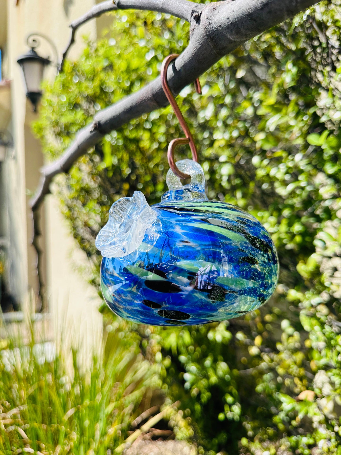 Handblown Art Glass Humming Bird Feeder Small