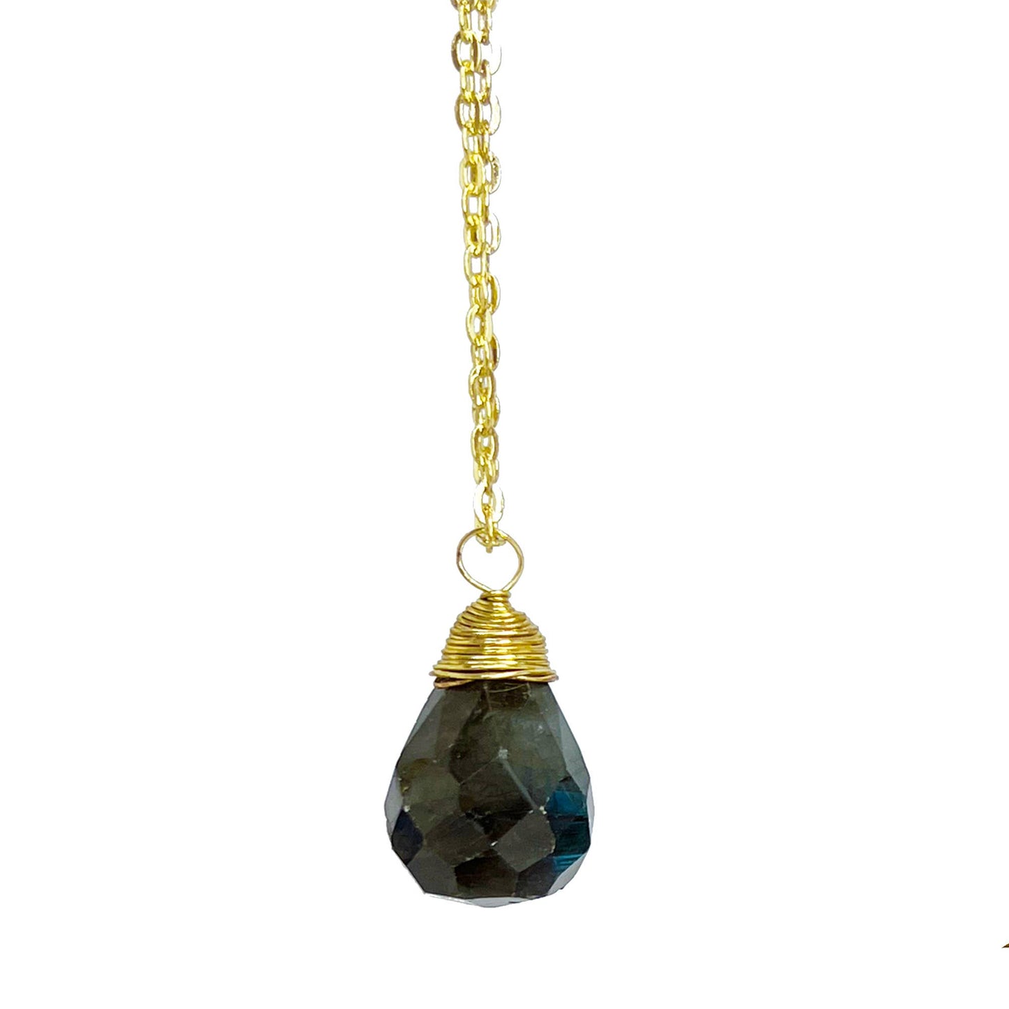 Tear Drop Faceted Stone Necklace - Single Necklace