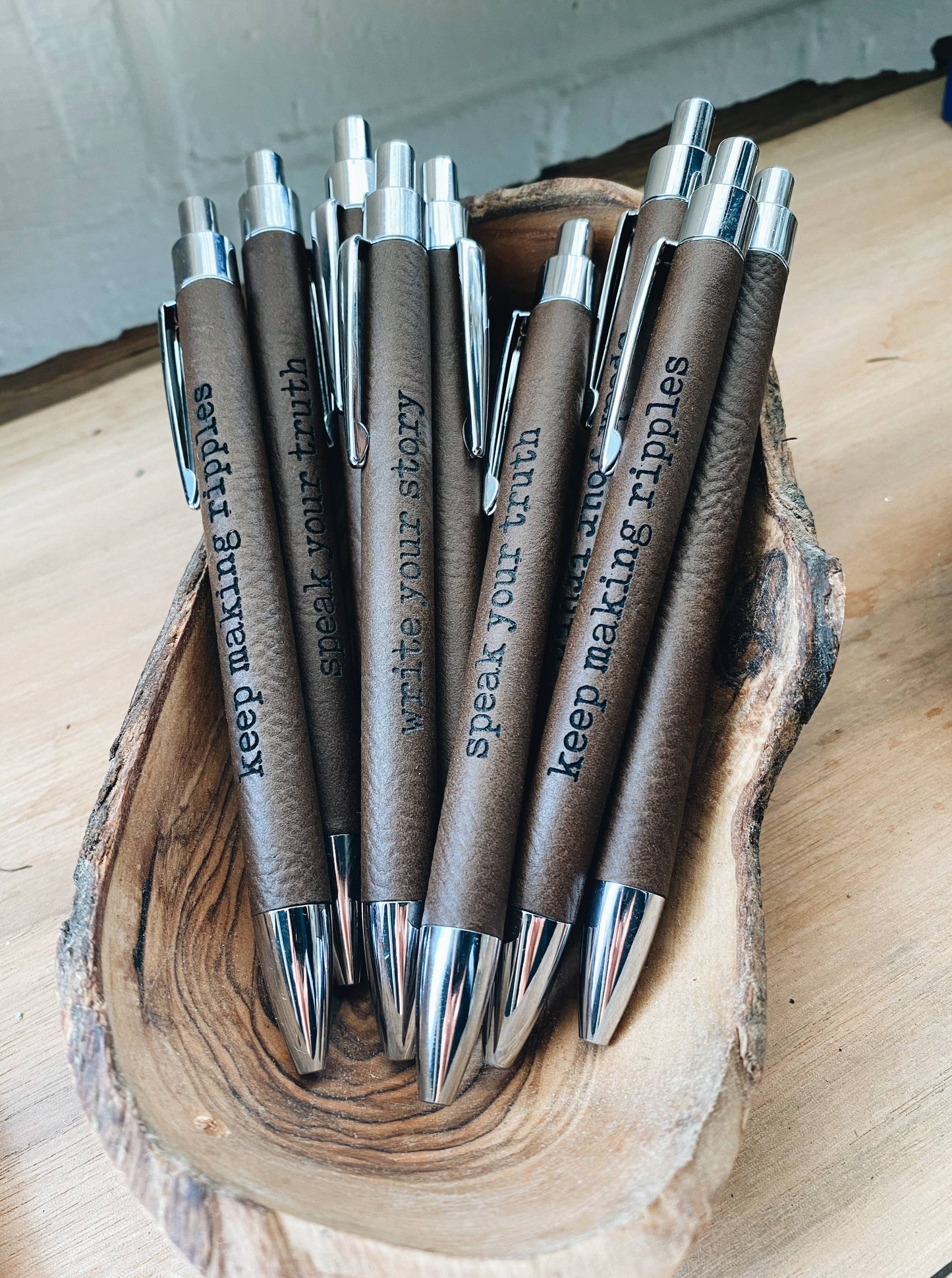 Spiritual Whiskey - Inspirational Leatherette Pen // Engraved // Brown