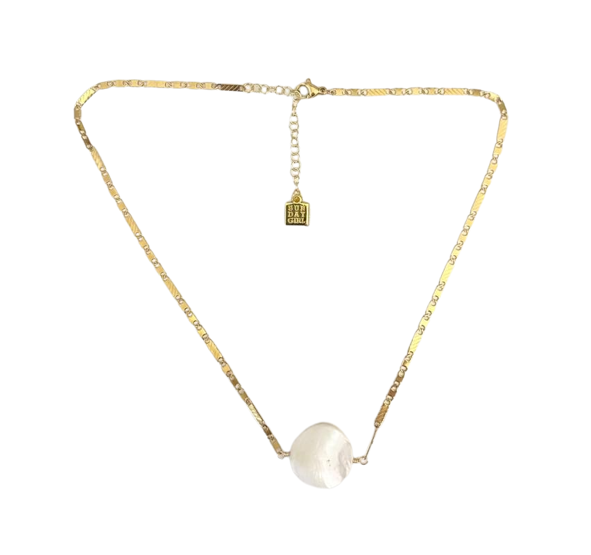 NK-524 Mother of Pearl with textured chain collar necklace
