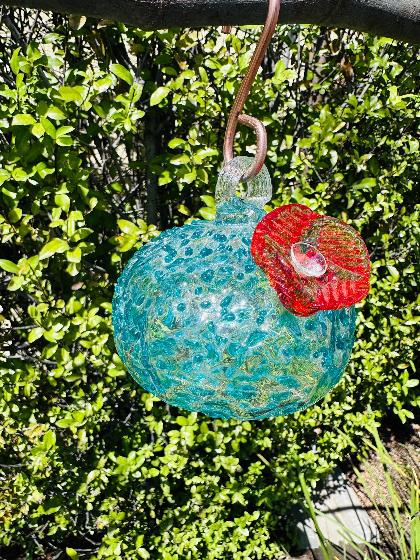 Handblown Art Glass Humming Bird Feeder Small