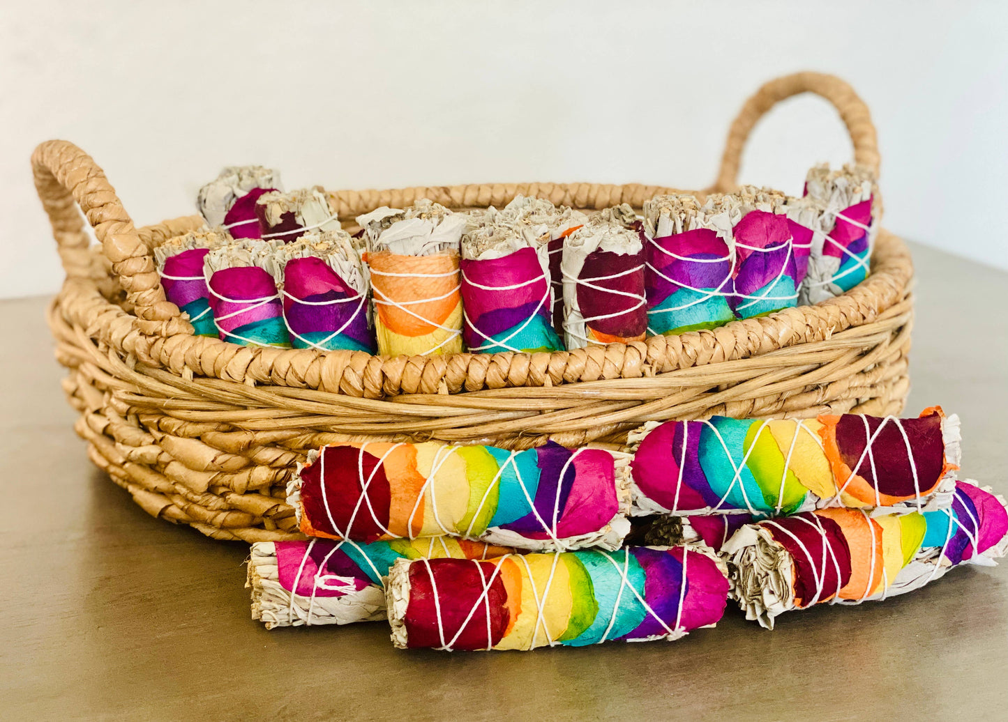 White Sage w/ Rainbow Chakra Roses Smudge Sticks