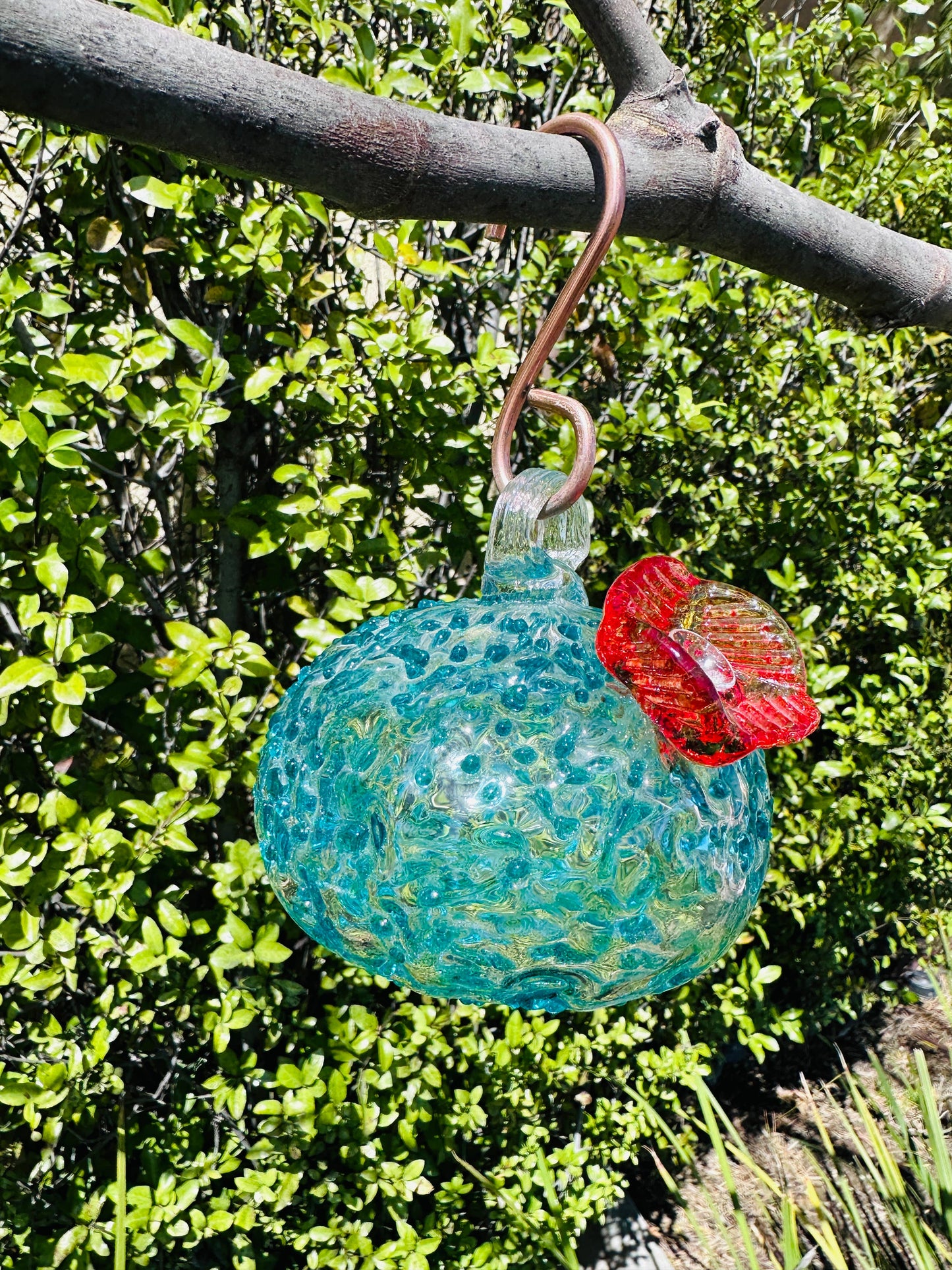 Handblown Art Glass Humming Bird Feeder Small