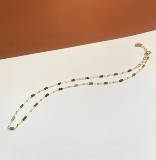 NK-625| Multi Color Agate Chain Layering Necklace