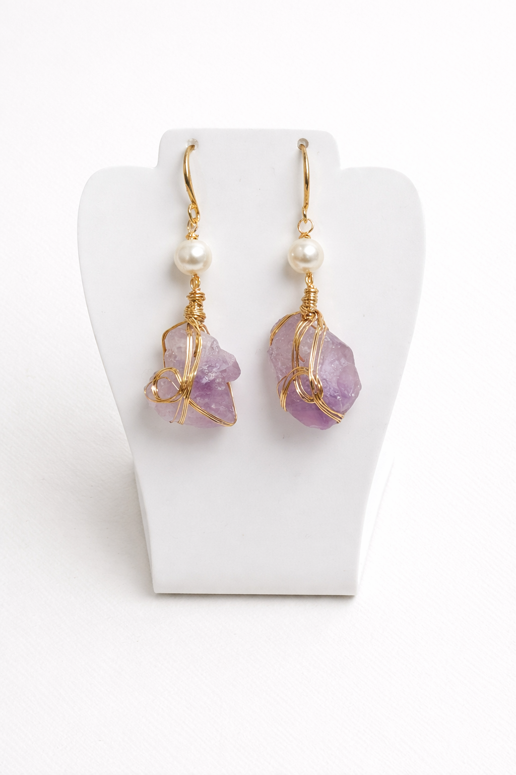 Picki Nicki - Amethyst & Pearl Wire-Wrapped Drop Earrings