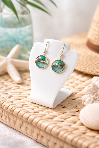 Picki Nicki - Ocean Wave Sea Glass Gold Earrings