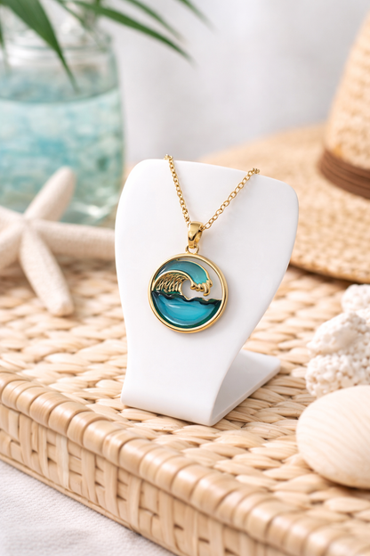 Picki Nicki - Ocean Dreams Collection- Ocean Wave Sea Glass Gold Necklace