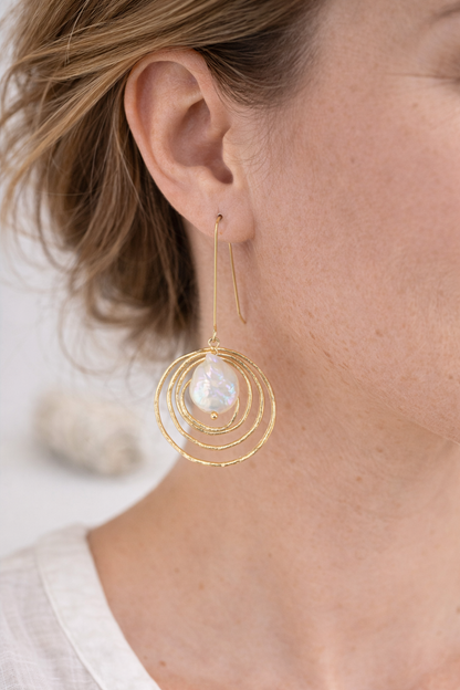 Picki Nicki - Golden Orbit Freshwater Pearl Earrings