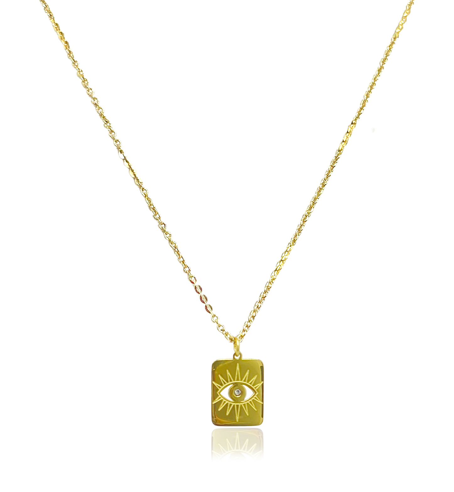 NK-582 | Engraved Eye with CZ Tag pendant necklace