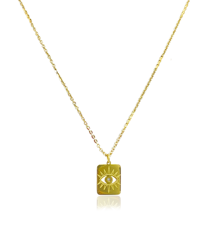 NK-582 | Engraved Eye with CZ Tag pendant necklace