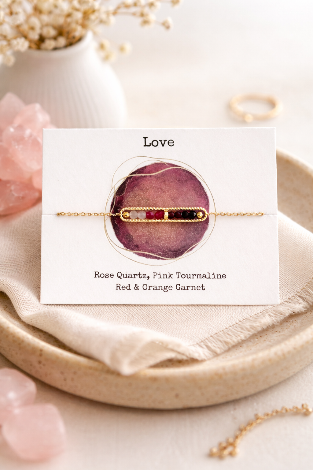 Love Crystal Bracelet – Rose Quartz, Tourmaline & Garnet