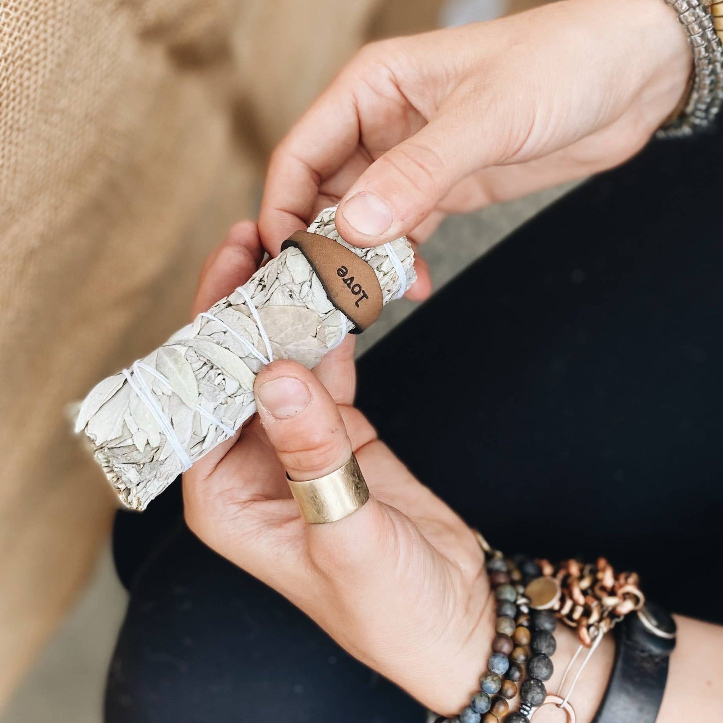 Spiritual Whiskey - White Sage with Engraved Leather Wrap // Smudge Stick