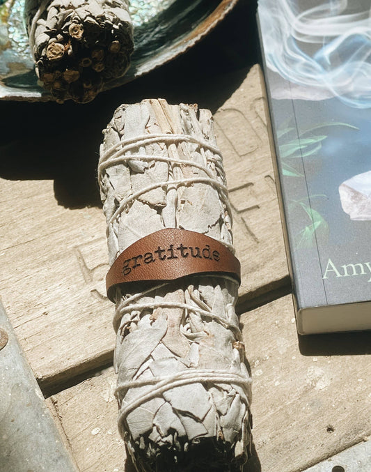 Spiritual Whiskey - White Sage with Engraved Leather Wrap // Smudge Stick