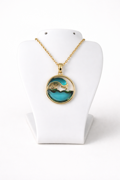 Picki Nicki - Ocean Dreams Collection- Ocean Wave Sea Glass Gold Necklace