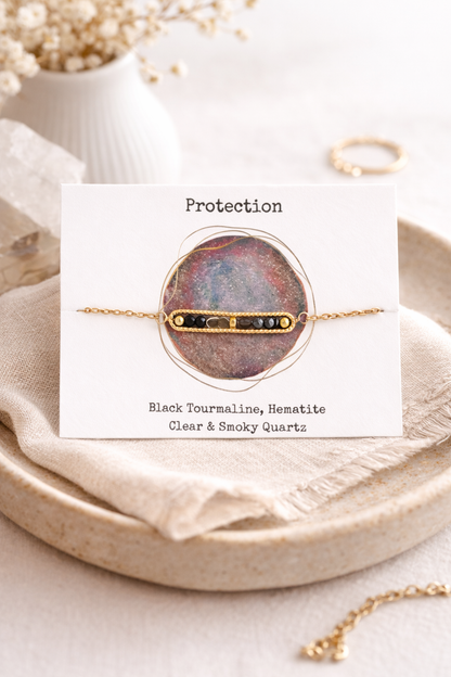 Protection Crystal Bar Bracelet – Black Tourmaline, Hematite