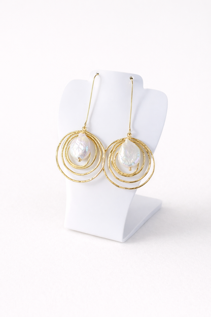 Picki Nicki - Golden Orbit Freshwater Pearl Earrings