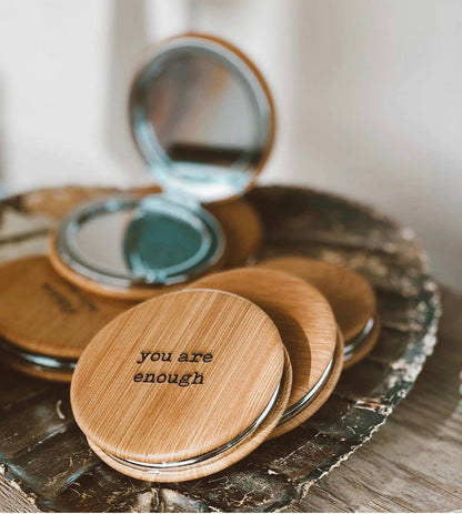 Spiritual Whiskey - Engraved Leatherette Bamboo Compact Mirrors // Unique Gift