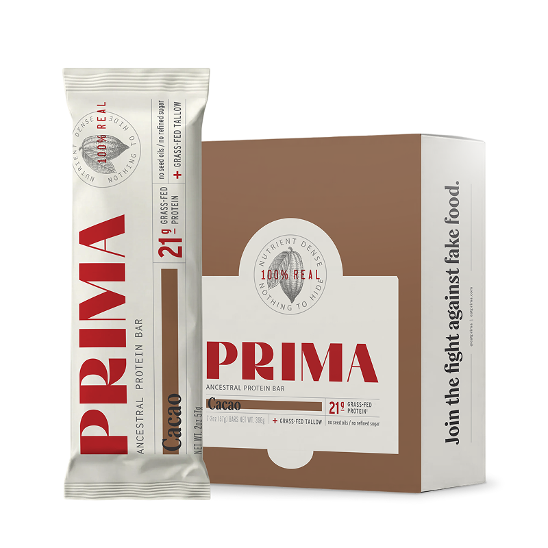 PRIMA Ancestral Protein Bar cacao flavor natural brownie snack