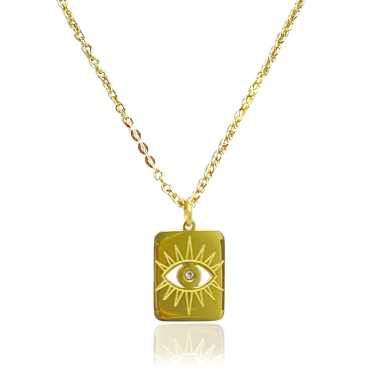NK-582 | Engraved Eye with CZ Tag pendant necklace