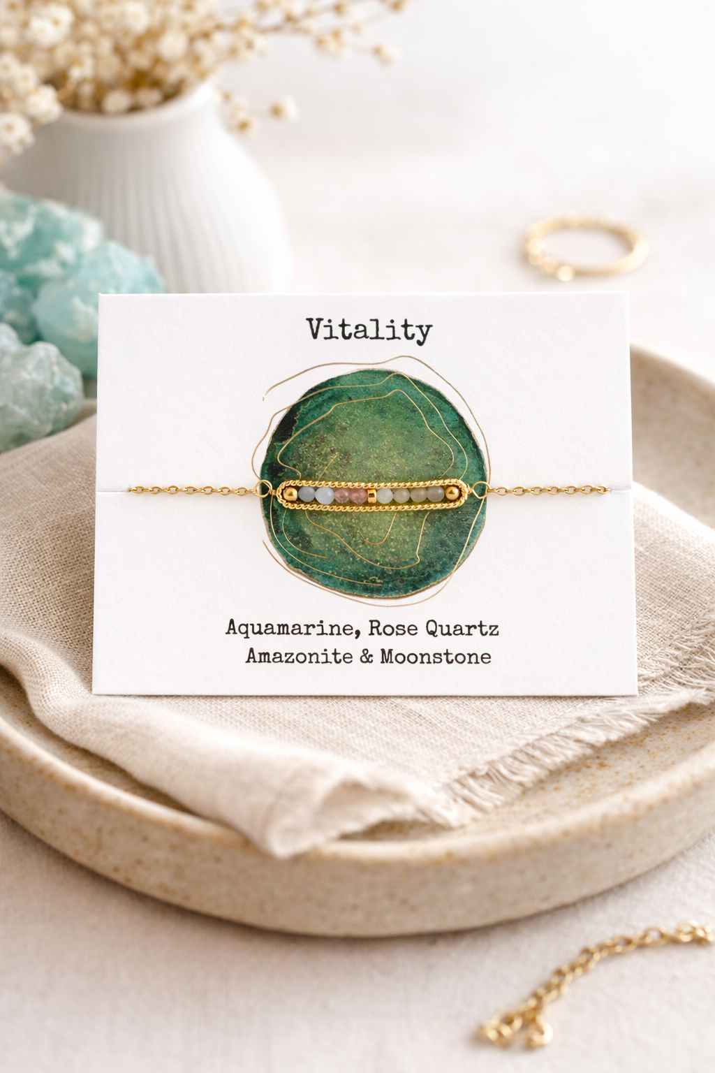Vitality Crystal Bar Bracelet – Aquamarine, Amazonite – Hummingbird ...